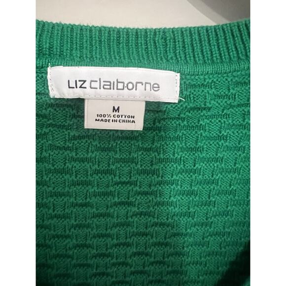 Liz Clairborne M Kelly Green Knit Cardigan Long Sleeve Sweater Button Up VNeck - Picture 2 of 6